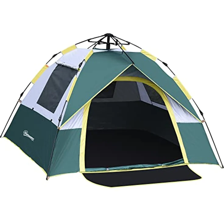 Outsunny Zelt für 3 Personen, Campingzelt mit Heringen, Kuppelzelt, Polyester, Grün, 205 x 195 x 135 cm – Bild 1