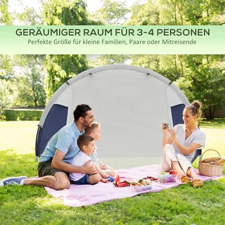 Outsunny Campingzelt Tunnelzelt für 4 Personen, Pop Up Zelt mit UV Schutz, 2000mm Wasserabweisend, inkl. Tragetasche und Lichthaken, Dunkelblau – Bild 3