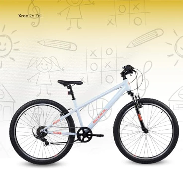 S’COOL Xroc Mountainbike 26 Zoll, 6-Gang Shimano Kettenschaltung, Aluminiumrahmen, Sky Grey/Neon Orange, für Jugendliche 10–14 J. – Bild 2