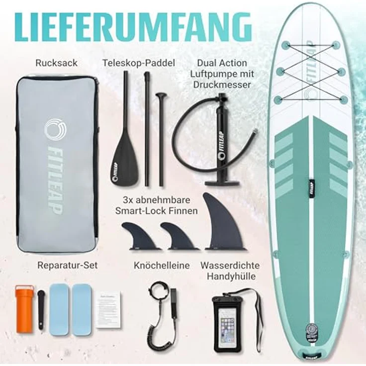 Fitleap Premium Stand Up Paddling Board Set, aufblasbares SUP Board mit Pumpe, verstellbarem Paddel, Rucksack, vielseitig einsetzbar für Yoga, Surfen und Wassersport – Bild 4