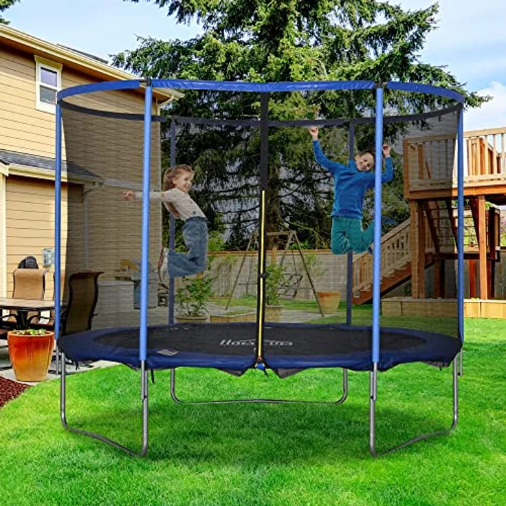 HOMCOM Trampolin mit Sicherheitsnetz Gartentrampolin für Innen- und Außenbereich Fitnesstrampolin für Kinder und Erwachsene Stahl Blau+Schwarz bis 113,6 kg Ø305 x 248H cm – Bild 2