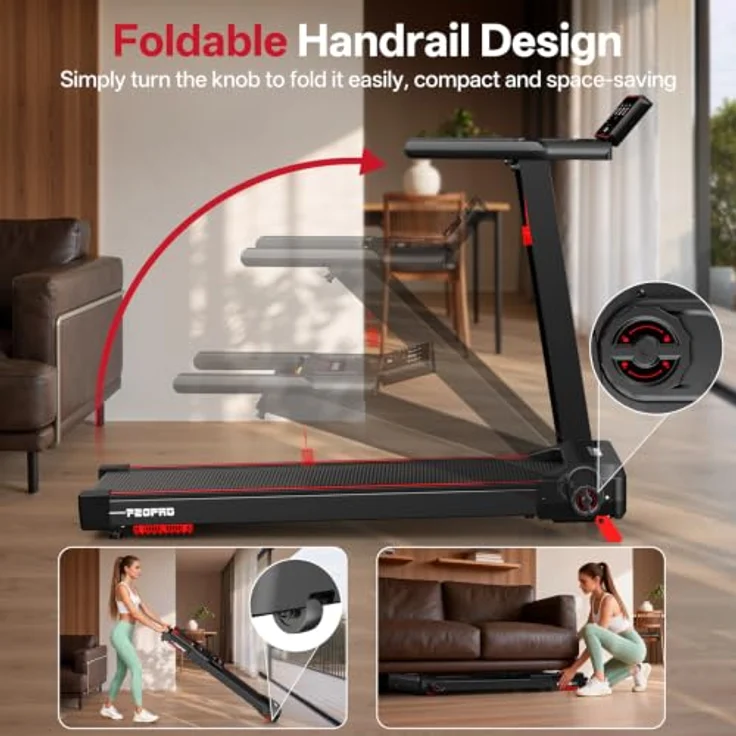 JOROTO Laufband für Zuhause, klappbar mit 8% Steigung, 12 KM/H, Bluetooth-fähiges LED-Display, hoher Komfort bis 130 KG – Bild 5