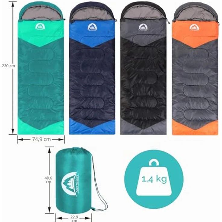 SWTMERRY Schlafsack für 3-4 Jahreszeiten, wasserdicht, leicht, für Jugendliche und Erwachsene, ideal für Wandern und Campen, Komfort-Temperatur 10-20 °C – Bild 2