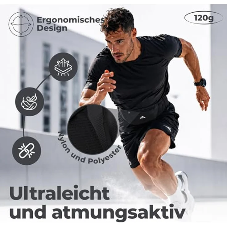 NORDRUN Laufgürtel für Handys, verstellbare und wasserdichte Lauftasche in Schwarz, große Kapazität, geeignet für alle Smartphone-Modelle – Bild 5