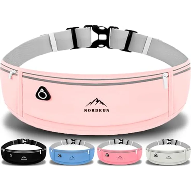 NORDRUN Laufgürtel für alle Handys, verstellbar und wasserdicht mit großer Kapazität, schwarz und rosa