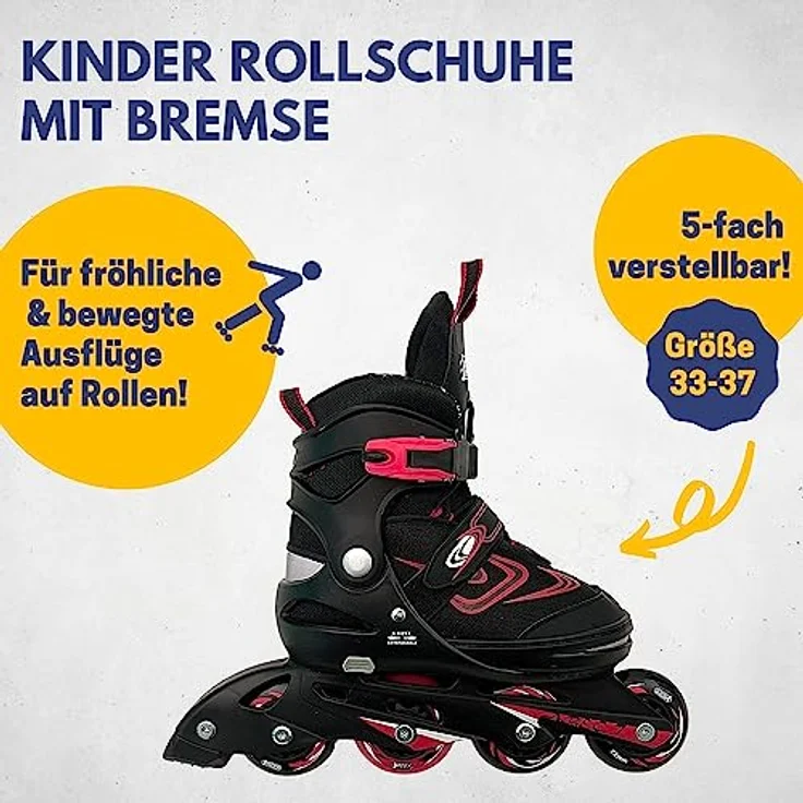 Best Sporting Inlineskates Robuste Inliner für Jugendliche mit Bremse - Größenverstellbar, ABEC 7 Carbon-Kugellager, High Rebound Rollen - Schwarz – Bild 2