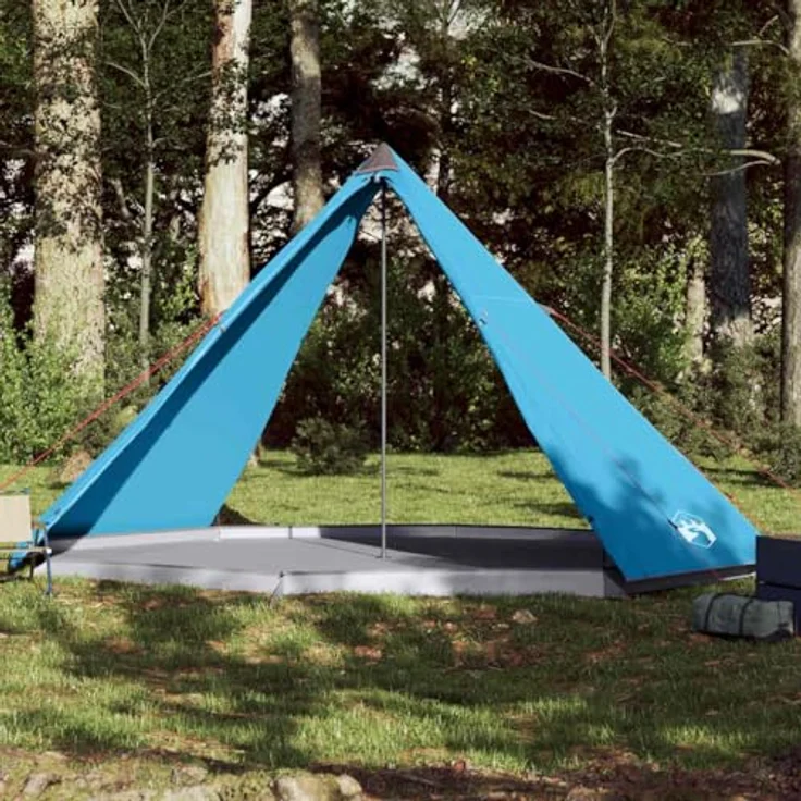 vidaXL Tipi Familienzelt 8 Personen, Wasserdichtes Campingzelt mit E-Anschluss und 2 Aufbewahrungstaschen, Blau 185T Polyester – Bild 2