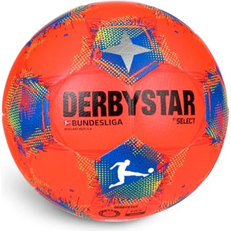 Derbystar Brillant Replica Bundesliga High Visible, Winter-Fussball Größe 5, orange/blau, Dual Bonded Technologie – Bild 1
