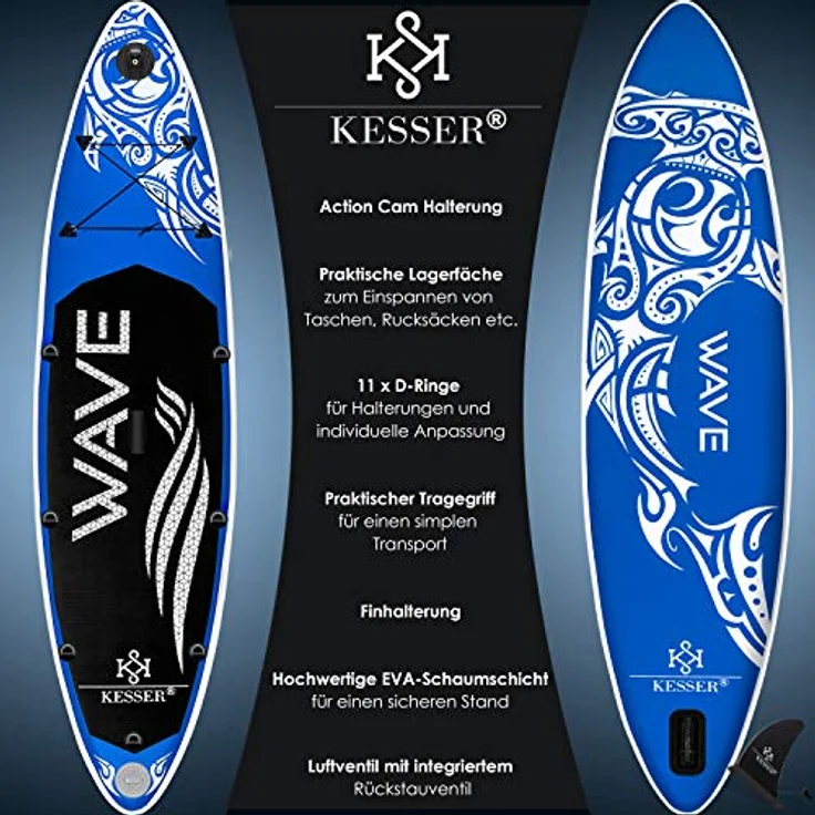 KESSER® Aufblasbares SUP Board Set Stand Up Paddle Board Premium Surfboard Wassersport | 6 Zoll Dick | Komplettes Zubehör | 130kg (AQUA) Blau 320CM – Bild 3