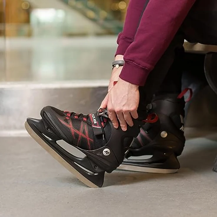 K2 Skates Herren Schlittschuhe F.I.T. ICE, Stabilität Plus Cuff, Edelstahlkufen, wasserabweisend, schwarz-rot – Bild 4