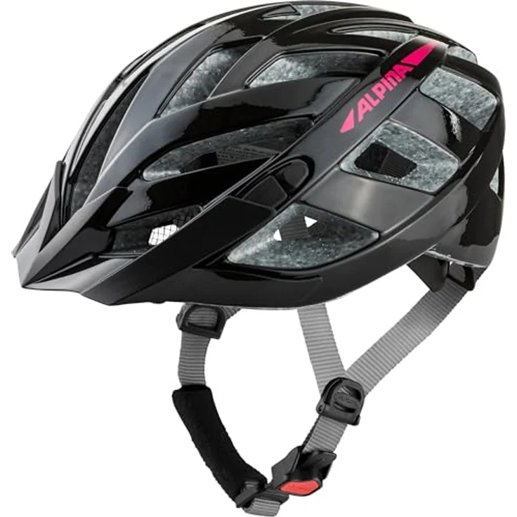 Alpina Panoma 3.0, Fahrradhelm für schmale Köpfe mit optimaler Belüftung, Black-Pink Gloss 56 – Bild 1