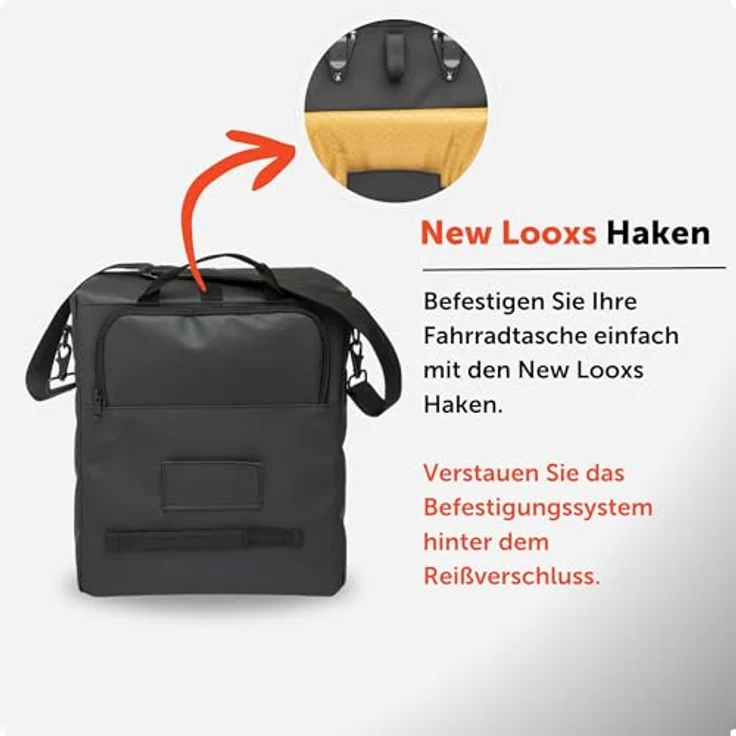 New Looxs Odense Single, Velotasche mit 17,5 l Volumen, abnehmbar als Umhängetasche, zwei Fächer mit Reißverschluss, geeignet für E-Bikes – Bild 5