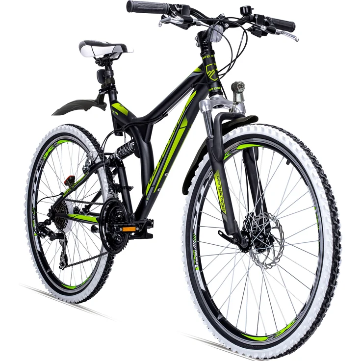 Bergsteiger Phoenix 26 Zoll Mountainbike, geeignet ab 160 cm, Vollfederung, 21 Gang-Schaltung, Scheibenbremse, Licht, Schutzblech, Mattlackierung