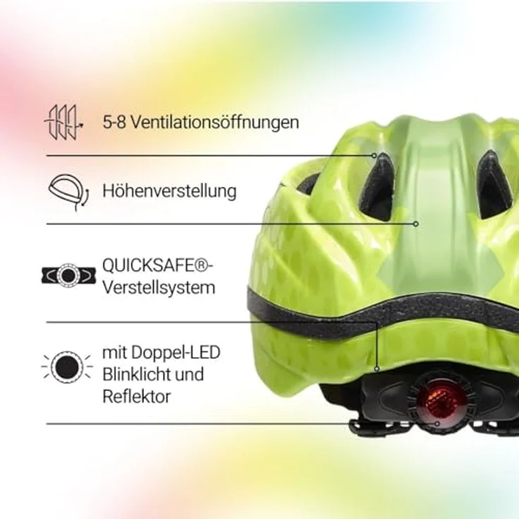 KED Meggy II Trend, Kinder Fahrradhelm mit Insektenschutznetz und integriertem LED-Rücklicht, maxSHELL Technologie, Green Croco, Größe 49-53 (SM) – Bild 3