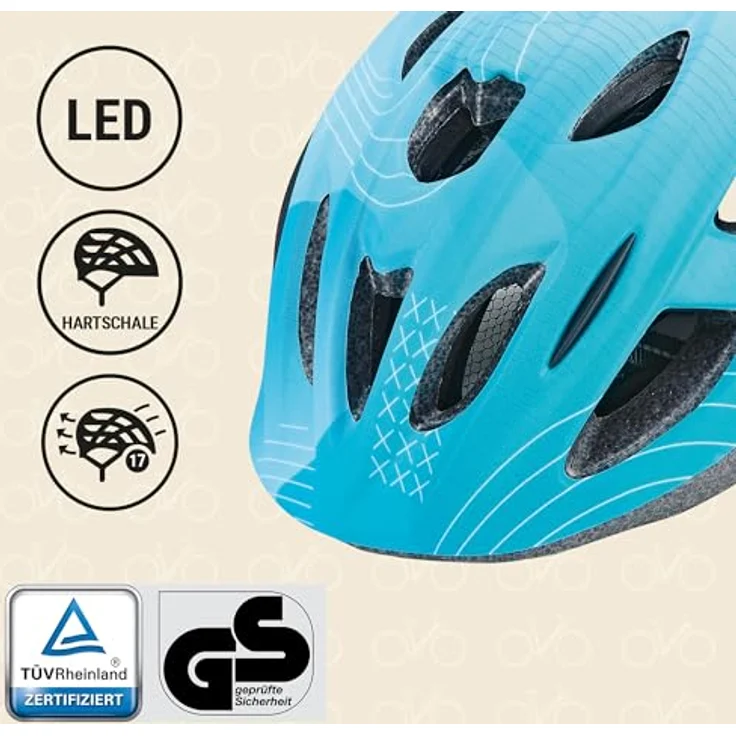 Prophete Kinder-Fahrradhelm, stoßfeste Hartschaum-Innenschale, integriertes LED-Licht, reflektierende Gurtbänder, Größe: 55-58 cm, Farbe: türkis – Bild 2