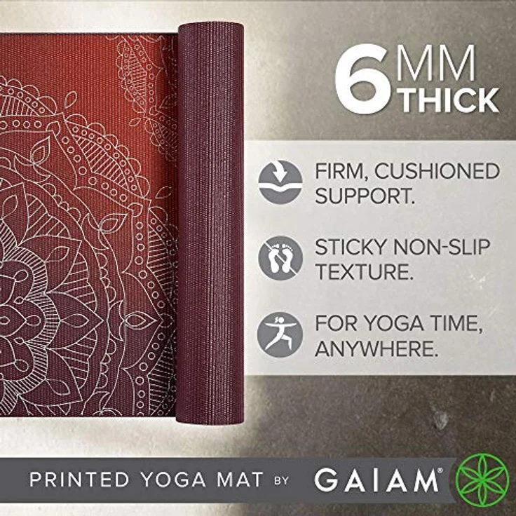 Gaiam Yoga Mat Premium Print, Extra Dicke Rutschfeste Fitnessmatte für Yoga und Pilates, Metallic Sunset, 6mm – Bild 2