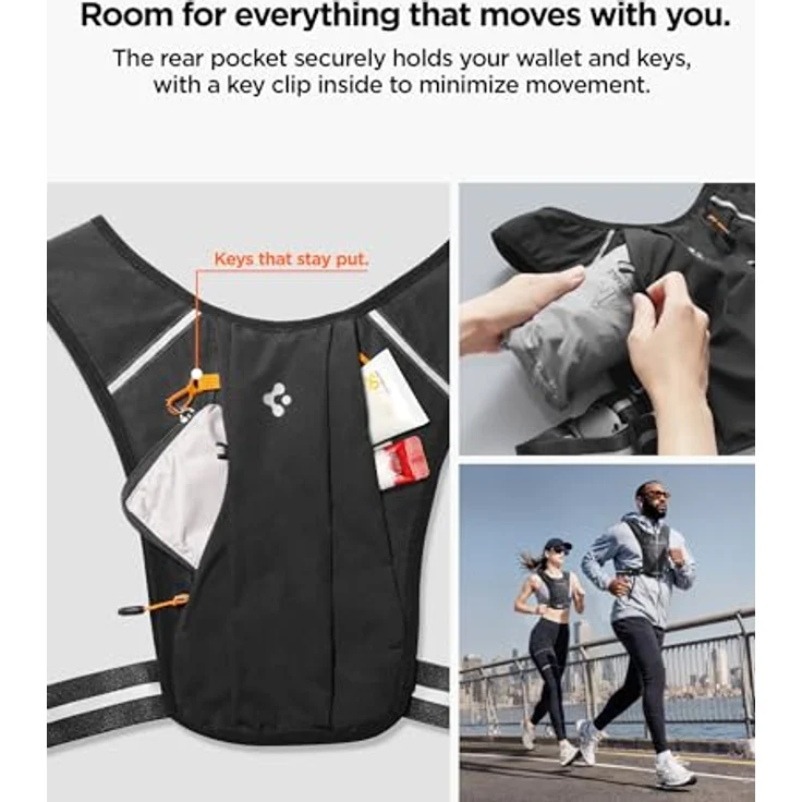 Spigen A720 Dynamic Shield Running Vest, Leichte Laufweste mit praktischem Taschenlayout, L-XL, Schwarz – Bild 6