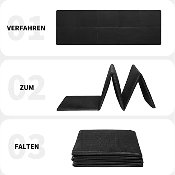 Good Nite Klappbare Yogamatte, rutschfest und tragbar aus TPE-Material, 183 x 61 x 0.6 cm, schwarz – Bild 3