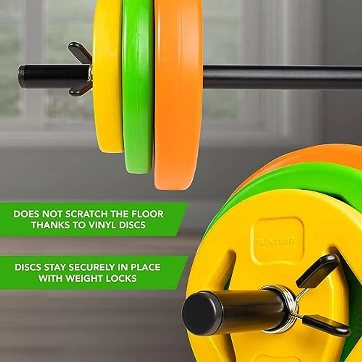 Tunturi Hantelset für Aerobic - Pumpset 20 kg - Hantelset, Hantelset mit Langhantel - Hantelscheiben und Federverschlüsse - Krafttraining – Bild 4