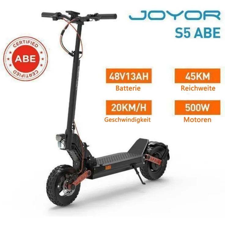 JOYOR S5 ABE, Faltbarer Elektroroller mit 500W Motor, 48V 13Ah Akku und 10 Zoll Reifen, Schwarz