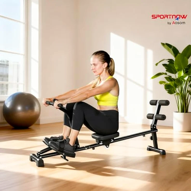 SPORTNOW Rudergerät 2 in 1 mit 12 Widerstandsstufen, LCD-Display und Sit-up-Funktion, schwarzes Heimrudergerät für platzsparendes Training – Bild 2
