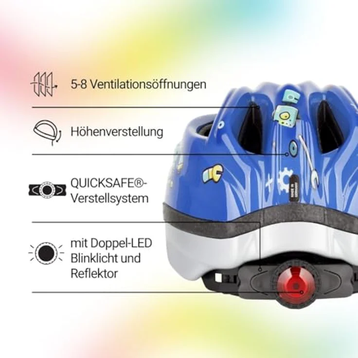 KED Meggy II Trend I Kinder Fahrradhelm, Insektenschutznetz, integriertes LED-Rücklicht, maxSHELL Technologie, Farbe: roboter glossy, Größe: 52-58 (M) – Bild 3