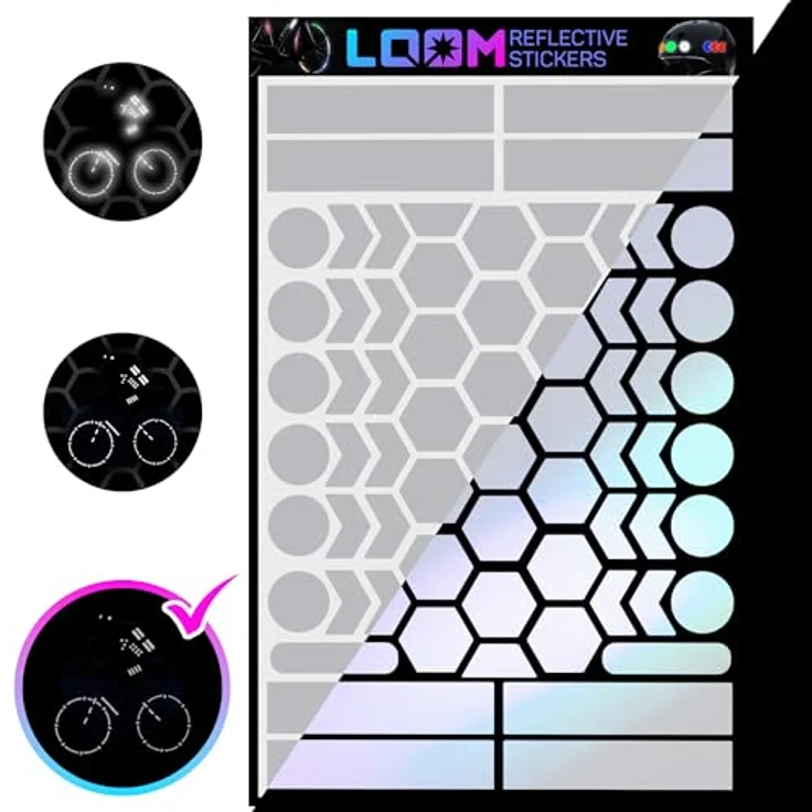 LOOM Fahrrad Reflektoren Aufkleber Set, 67 Stück Engineer Grau, Wasserdicht, German Oralite Qualität für Helm, Auto, Anhänger und Schulranzen – Bild 1
