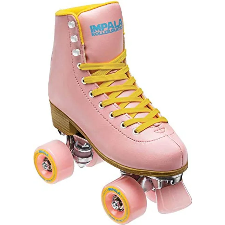 IMPALA Skate Impala Quad-Skates, Rollschuhe in Pink/Gelb, PVC-Obermaterial, Aluminiumgrundplatte, Urethan-Rollen 58mm, ABEC 7 Kugellager, PETA-zertifiziertes vegan.