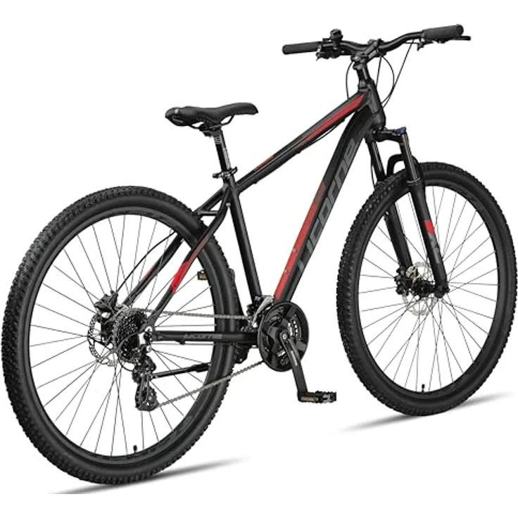 Licorne Bike Diamond Plus, Mountainbike mit Shimano 24-Gang Schaltung, hydraulischen Scheibenbremsen und verriegelbarer Federgabel, Schwarz/Rot, 29 Zoll – Bild 3