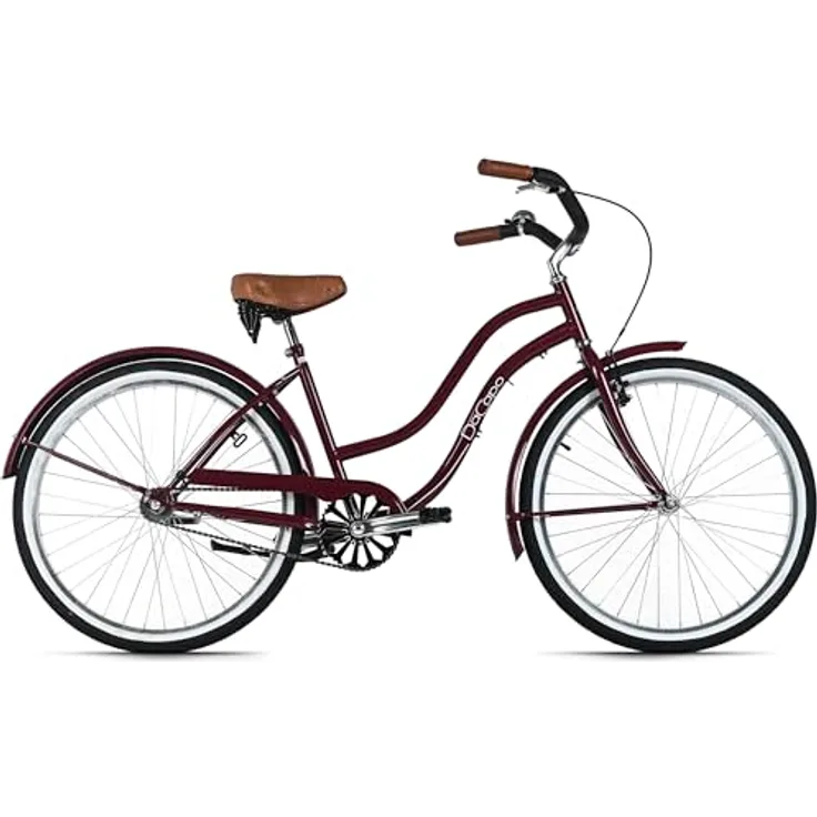 DACAPO Beachcruiser Damen 26" in Rot, Singlespeed mit V-Brakes, geeignet für Körpergrößen von 145-185 cm