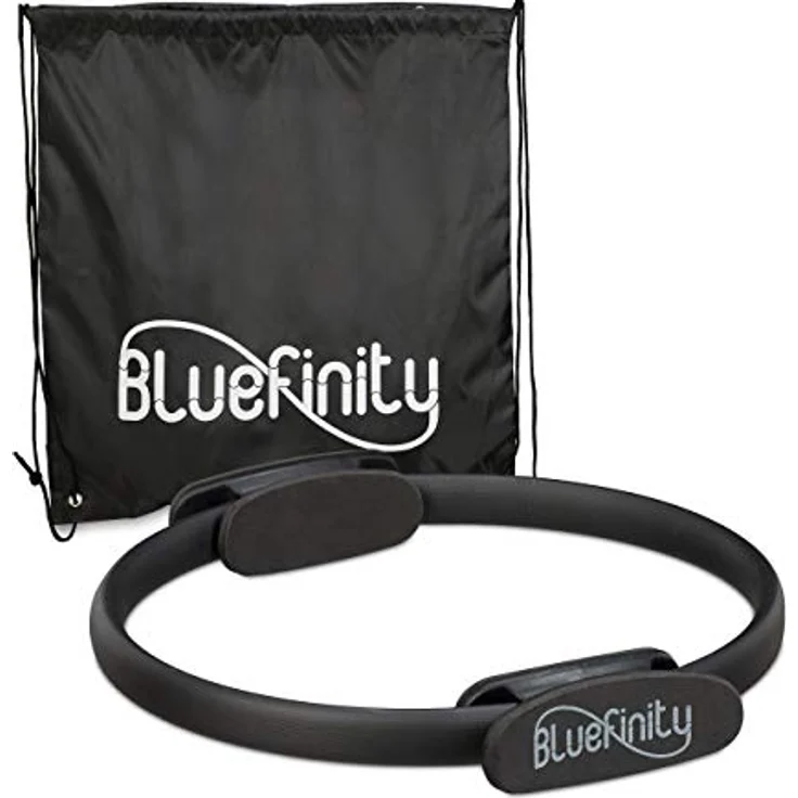 Bluefinity Pilates Ring mit Übungen, Doppelgriff, gepolstert, Widerstandsring Yoga, Fiberglas, Ring Ø 37 cm, schwarz – Bild 1
