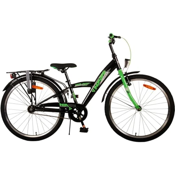 Volare Thombike Kinderfahrrad - Jungen - 24 Zoll - Schwarz Grün, Cityrad mit verstellbarem Sattel und Handbremse – Bild 2