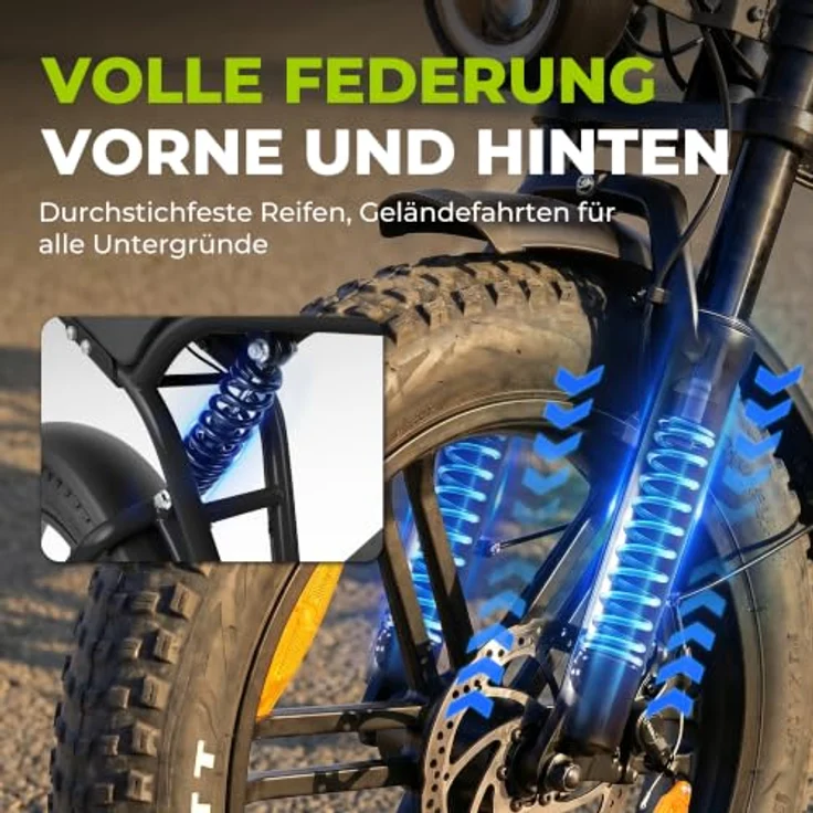 PIXAR E6 3.0 Fat E-Bike, 20 Zoll, 48V 15Ah Akku, bis 140km Reichweite, Shimano 7-Gang, Vollfederung – Bild 6