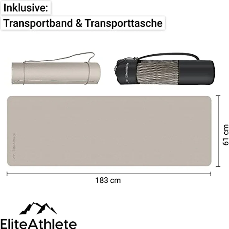EliteAthlete Yogamatte - Sportmatte - Fitnessmatte - Gymnastikmatte gepolstert & rutschfest für Fitness, Pilates - Yoga Matte - 183 cm x 61 cm x 0.6 cm - Trainingsmatte inkl. Transportgurt + Tasche – Bild 4