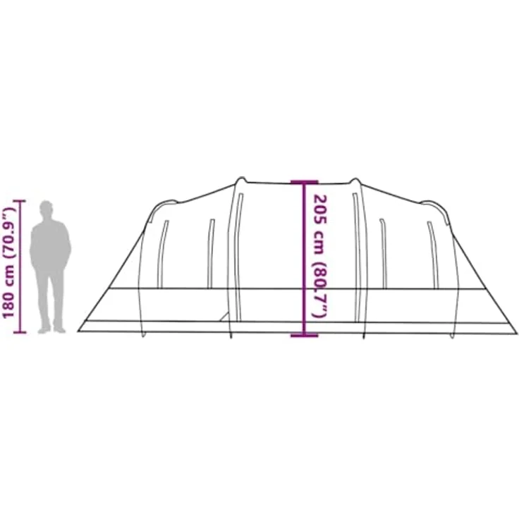 vidaXL Tunnelzelt, 6 Personen, grau, wasserdicht, 2 Schlafkabinen, einfach aufzubauen – Bild 4