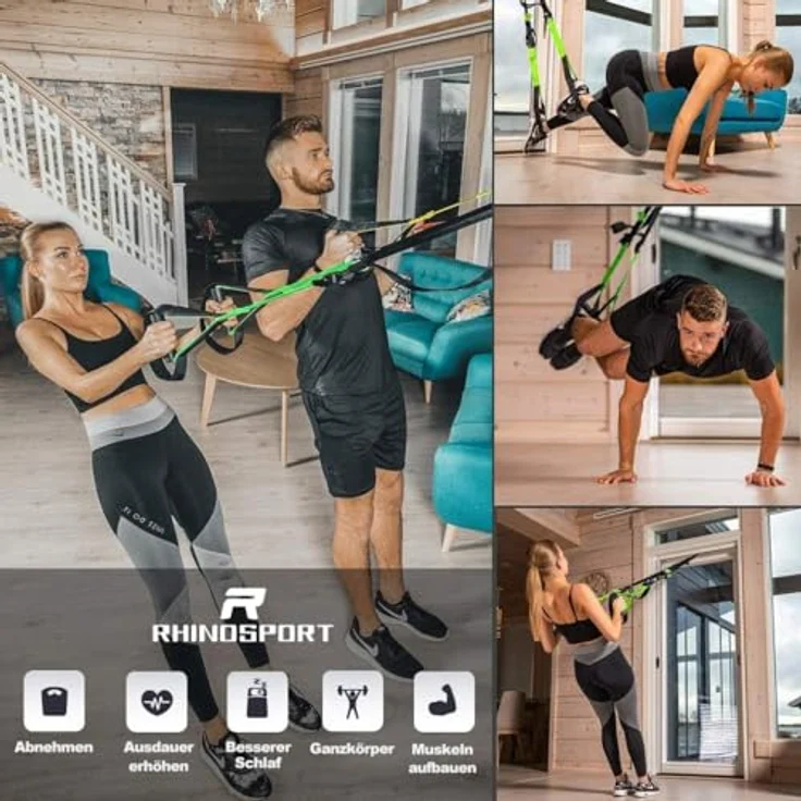 RHINOSPORT Schlingentrainer Sling Trainer Ganzkörpertraining, Schlingentrainer für zuhause, Krafttraining & Home Workout, Bodyweight Resistance Fitness Home Gym Equipment Indoor Outdoor (Gelb) – Bild 5
