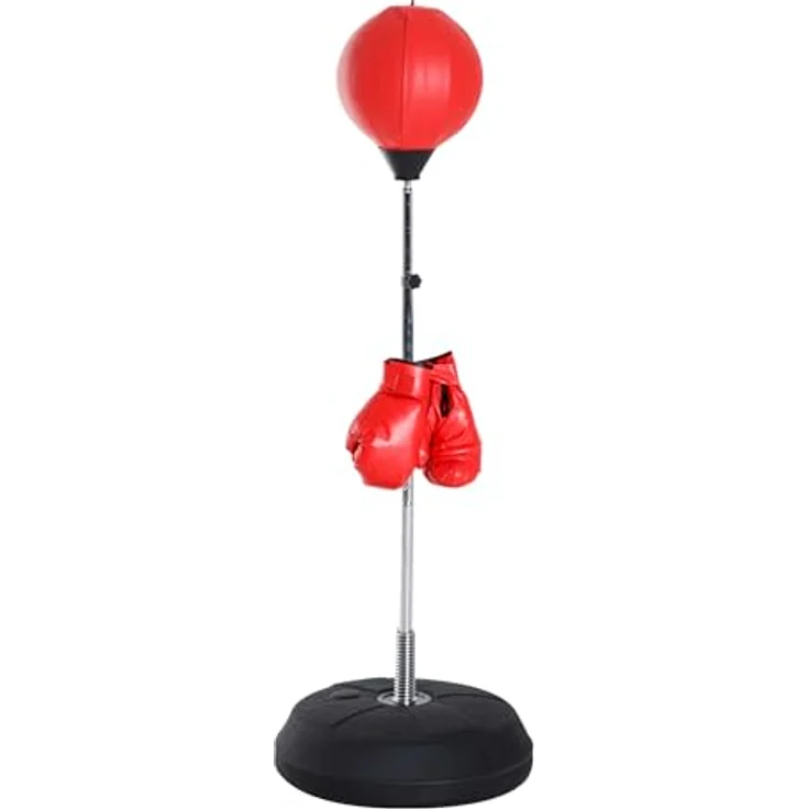 HOMCOM Punchingball Set, Höhenverstellbarer Boxstand 126-144cm mit Ständer, Boxbirne, Boxhandschuhen, Pumpe und stabiler Basis für anspruchsvolles Training – Bild 1