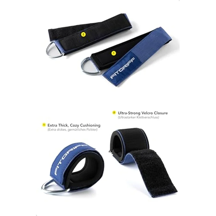 Fitgriff Komfort Fußschlaufen (2Stück) - für Fitness Training am Kabelzug - Fußfesseln für Damen und Herren (Navy Blue) - Preisvergleich – Bild 3