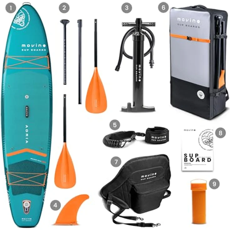 Movino SUP-Board Adria 2in1 Set, Allround 11'6'' mit verschweißten Kanten, Tragkraft 165kg, inklusive Kajaksitz – Bild 7