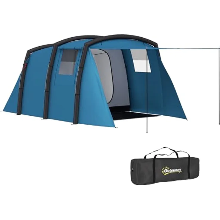 Outsunny Aufblasbares Campingzelt für 3-6 Personen, wasserdicht und UV50+, schnelles Aufstellen mit Luftpumpe, geräumiges Familienzelt für 3 Jahreszeiten, winddicht