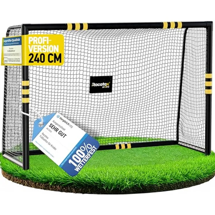 Racetex Fussballtor für Garten, 240cm x 160cm, mit Anti-Rost Beschichtung und rundum Polsterung, inkl. Erdanker für optimalen Halt