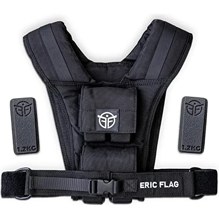 Eric Flag - Gewichtsweste 20kg oder 10kg, Herausnehmbare Metall-Gewichte, Verstellbare Trainingsweste für Crosstraining, Krafttraining, Calisthenics und Gym, Hochwertige Weight Vest Damen & Herren