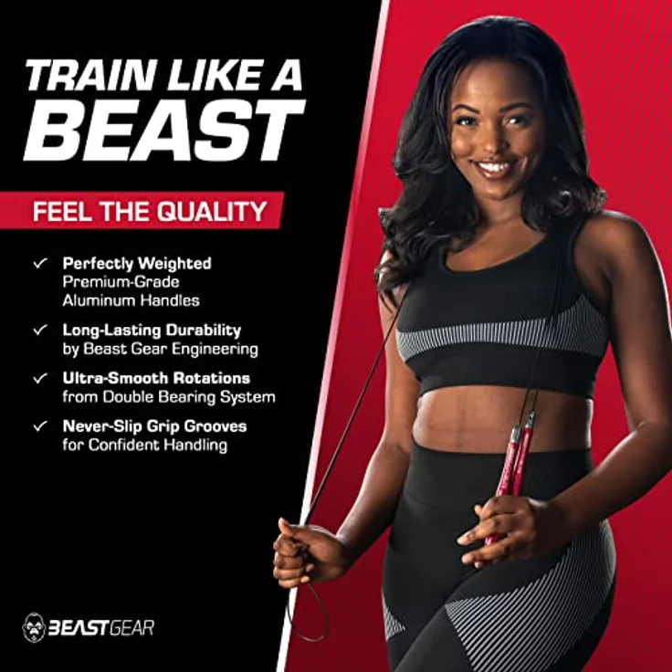 Beast Gear Elite-Springseil, Fitness-Speed-Rope für Erwachsene mit geriffelten Alu-Griffen, 3 Meter anpassbar, inkl. Seilschoner und Tragetasche für Indoor/Outdoor, ideal für Cardio, Boxen und MMA – Bild 3