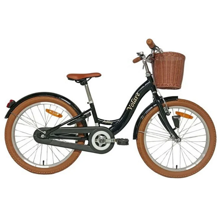 Volare Ashley Kinderfahrrad Mädchen 24 Zoll Schwarz, Handbremse, Rücktrittbremse, Frontkorb, Reflektoren