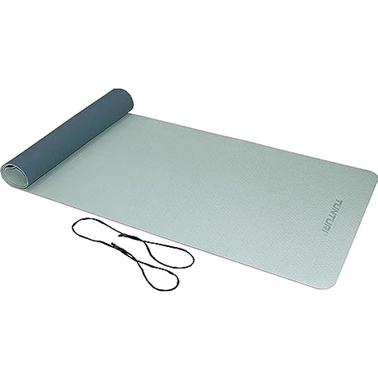 Tunturi Gymnastikmatte 3 mm, Fitnessmatte mit Gummiband, Anti-Rutsch-Matte, Blau, Sportmatte für Yoga, Pilates, Krafttraining