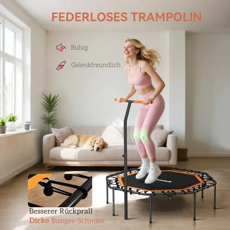 SPORTNOW Fitness Trampolin klappbar Ø128 cm, Mini Trampolin mit 5-stufig höhenverstellbarem Haltegriff und leisen Gummiseilen für Indoor und Outdoor Jumping – Bild 4