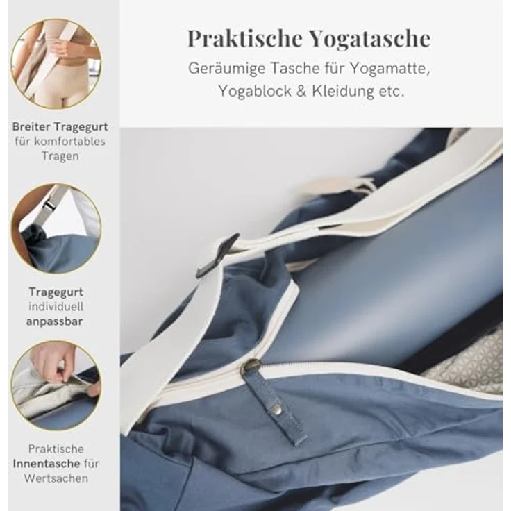 Lotuscrafts® Yogatasche PUNE, Bio-Baumwolle, Fair & Ökologisch, für Yogamatte bis 65 cm, mit Extra Fach, 72 x 18 x 15 cm – Bild 2
