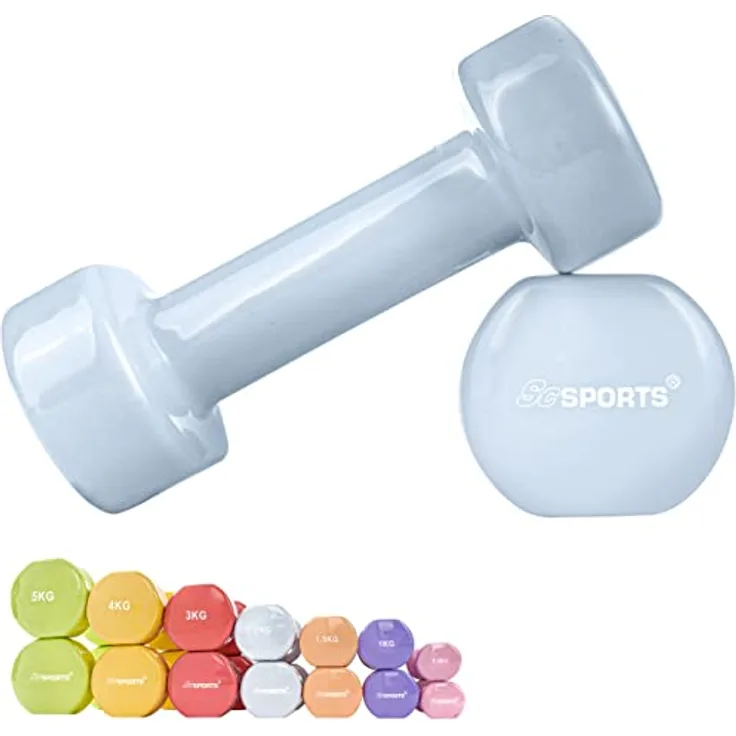 ScSPORTS® Vinyl Hanteln - 2er Set, 4 kg (2x2 kg), rutschfest, sechseckiges Design, Pastell Blau