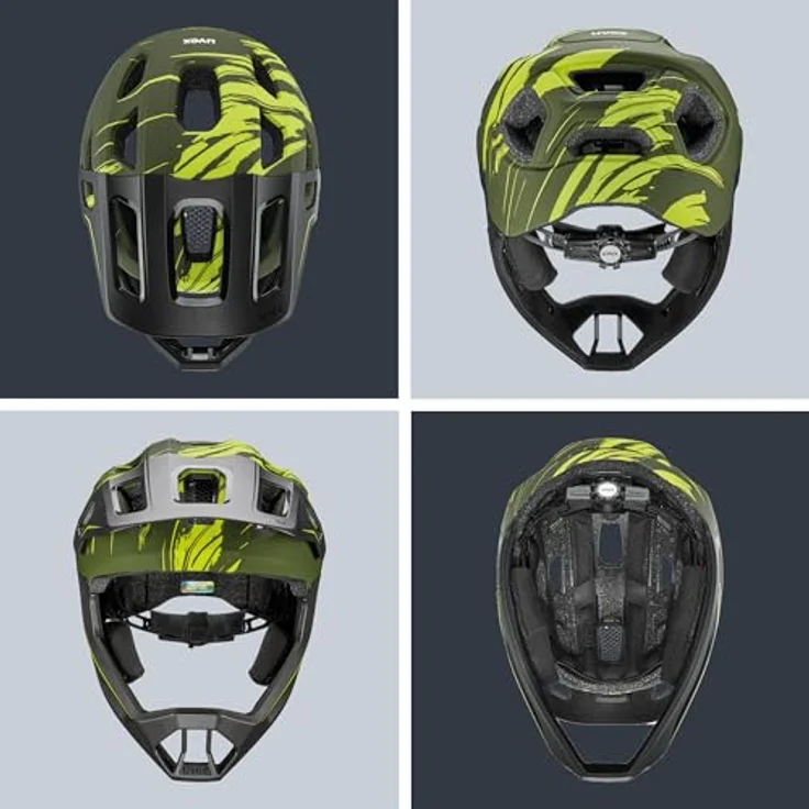 Uvex React jr.fullface, sicherer MTB Fahrradhelm für Kinder mit individuelle Größenanpassung und abnehmbarem Kinnschutz, Dark Olive matt, 52-56 cm – Bild 4