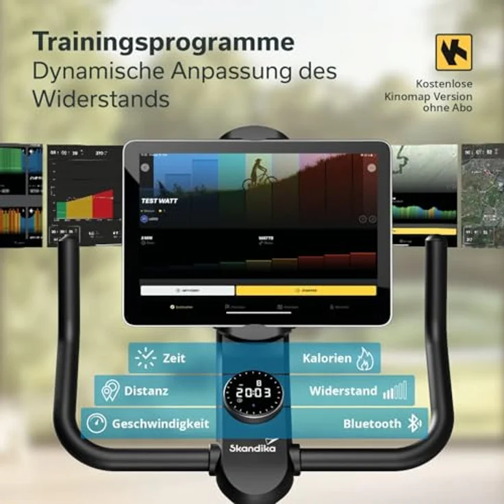 Skandika Heimtrainer Fahrrad Cykling P12-H | 32 Stufen, Premium EMS Bremssystem, App Steuerung mit Kinomap, Hometrainer Fahrrad für Zuhause | Indoor Bike, Fitnessfahrrad, Trimmrad, blau – Bild 3